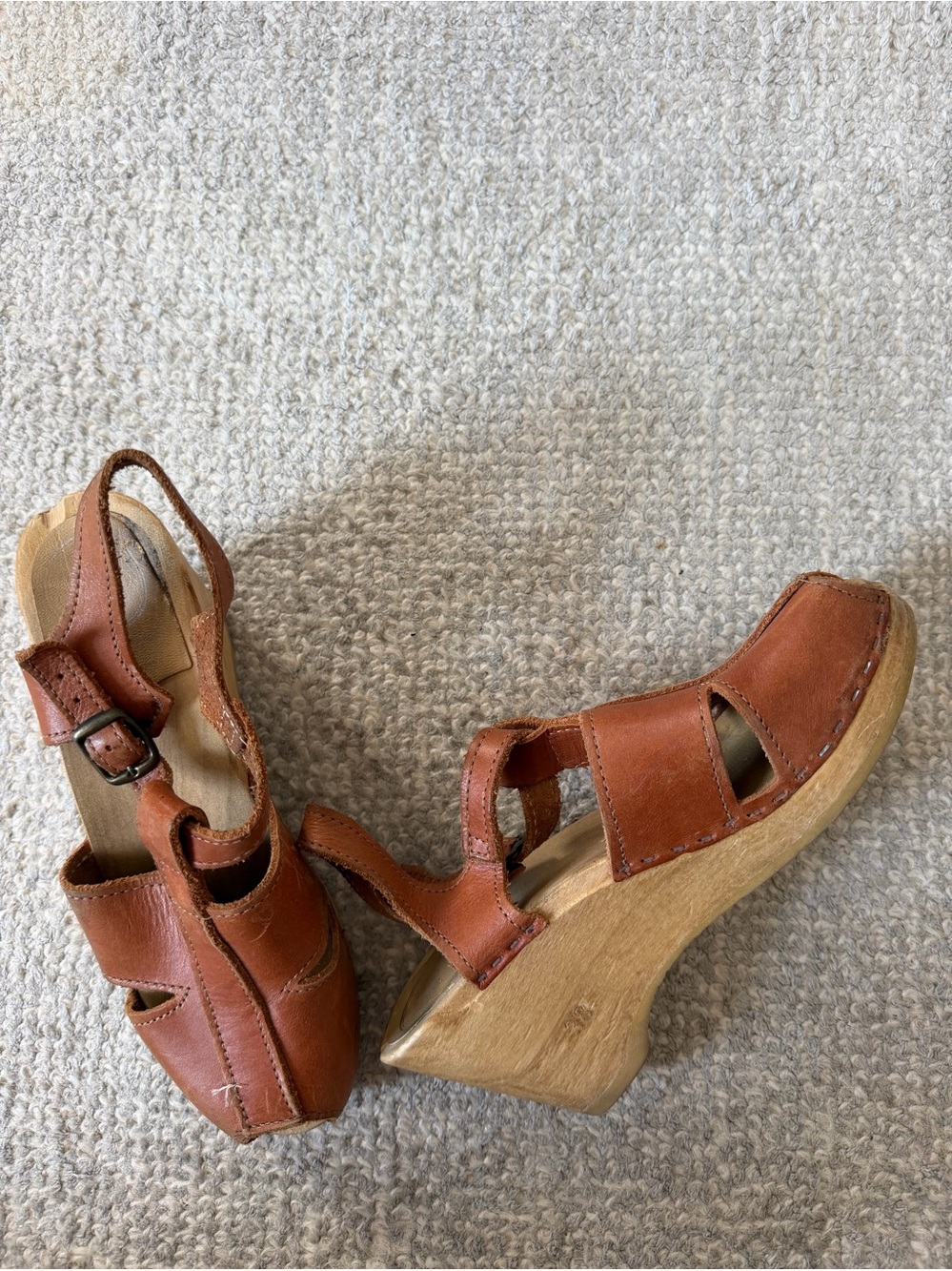 No. 6 Cognac Leather Wedge Sandals